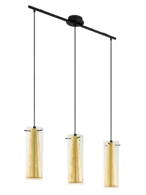 EGLO SVÍTIDLO 97652 PINTO GOLD 3X60W E27 ZÁVĚSNÉ ČERNÁ SKLO ČIRÁ ZLATÁ Pouze Dnes