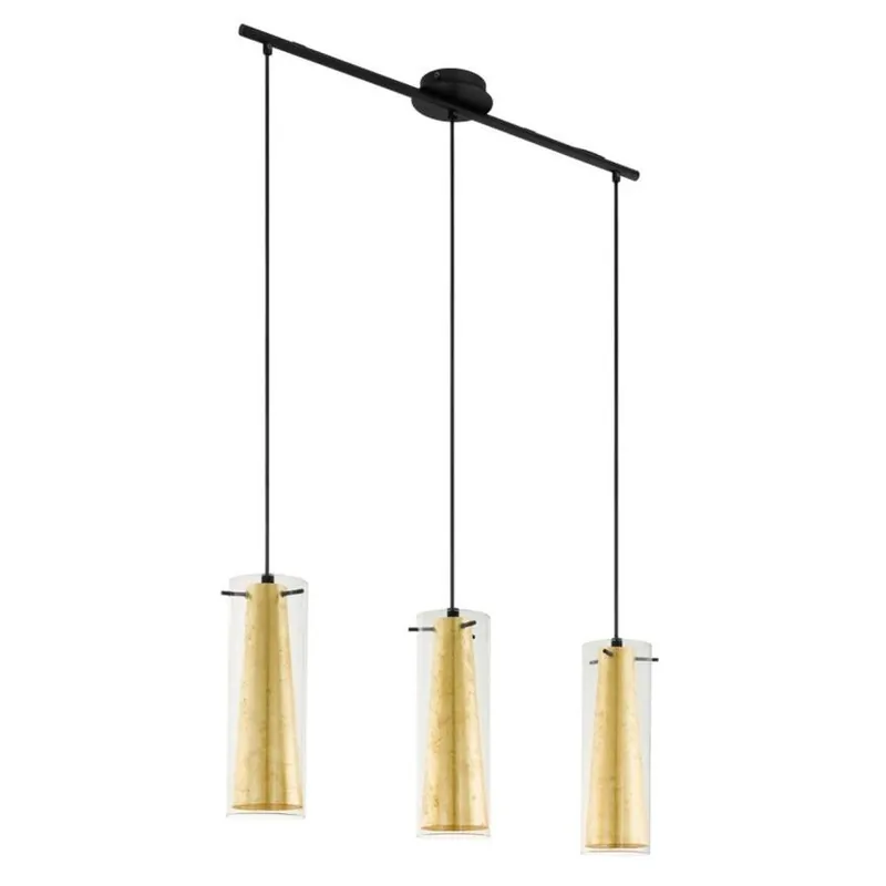 EGLO SVÍTIDLO 97652 PINTO GOLD 3X60W E27 ZÁVĚSNÉ ČERNÁ SKLO ČIRÁ ZLATÁ Pouze Dnes