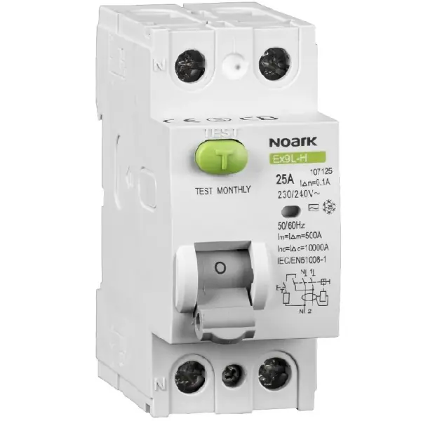 Autentický Noark 108160 Ex9L-H 2P 40A 30mA Proudový chránič, Icn=10kA, 2-pól, In=40A, IΔn=30mA, typ AC