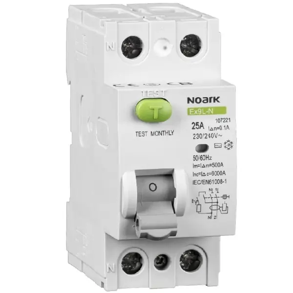 Noark 108315 Ex9L-N 2P 40A 30mA Proudový chránič, Icn=6kA, 2-pól, In=40A, IΔn=30mA, typ AC Vrácení Zdarma
