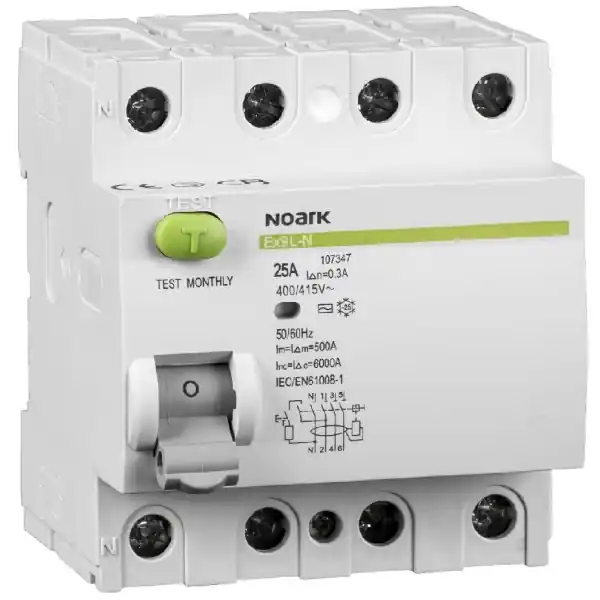 Akce Noark 108331 Ex9L-N 4P 25A 30mA Proudový chránič, Icn=6kA, 4-pól, In=25A, IΔn=30mA, typ AC