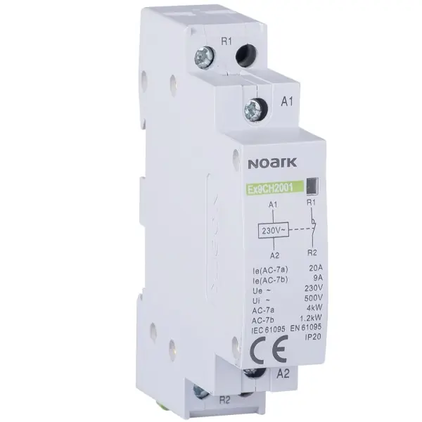 Časově Omezené Noark 102405 Ex9CH20 02 220/230V 50/60Hz Instalační relé, 20 A, ovl. 220/230 V, 2 NC kontakty