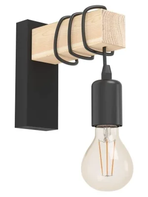 Nástěnné bodové svítidlo EGLO TOWNSHEND E27 1x10W IP20 ocel dřevo černá hnědá 43514 Odeslání Ihned