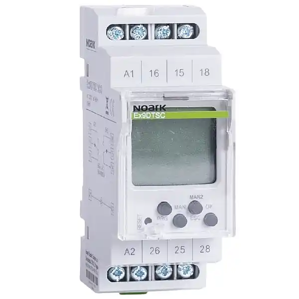 Noark 110557 Ex9DTSC 2CO 230V Instalační digitální spínací hodiny, týdenní a denní program, komfortní funkce, 2 kanálové s 1 CO kontaktem, 230V Jen Po Omezenou Doba
