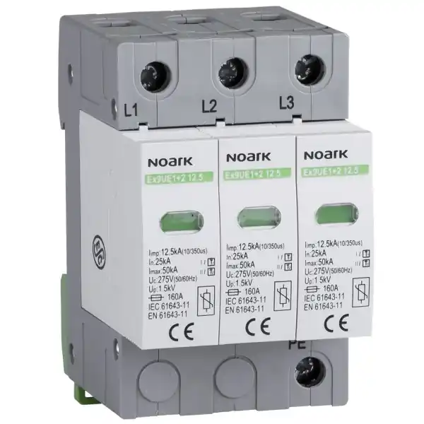 Pouze Dnes Noark 103339 Ex9UE1+2 12.5R 3P 275 Svodič přepětí, třída 1+2 (B+C), Iimp=12,5 kA, Uc=275 VAC, 3pól, se signalizačním kontaktem