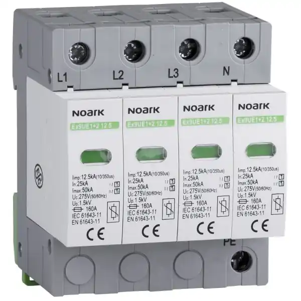 Noark 103343 Ex9UE1+2 12.5R 4P 275 Svodič přepětí, třída 1+2 (B+C), Iimp=12,5 kA, Uc=275 VAC, 4pól, se signalizačním kontaktem Akční Cena