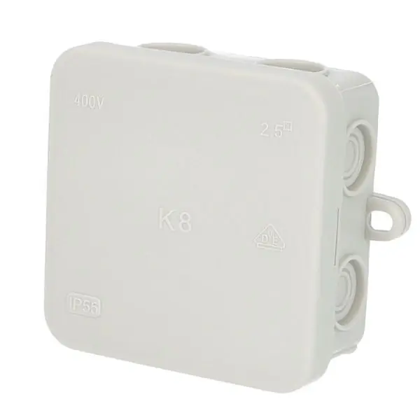 Značkový Krabice Famatel 5001 K8 IP55 rozbočovací, s naklapávacím víčkem, 75x75x36 mm, vnější úchyty pro montáž na povrch