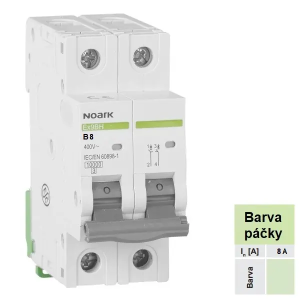 Noark 100305 Ex9BH 2P B8 Instalační jistič 10 kA, charakteristika B, 8 A, 2pól Výhodná Nabídka