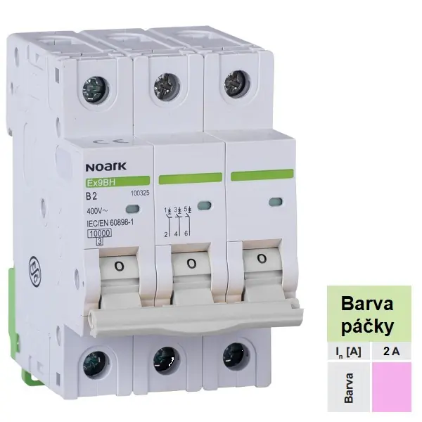 Ověřený Noark 100316 Ex9BH 3P B2 Instalační jistič 10 kA, charakteristika B, 2 A, 3pól