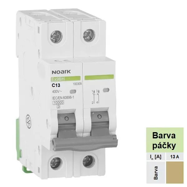 Noark 100382 Ex9BH 1PN C13 Instalační jistič 10 kA, charakteristika C, 13 A, 1+Npól Must-Have