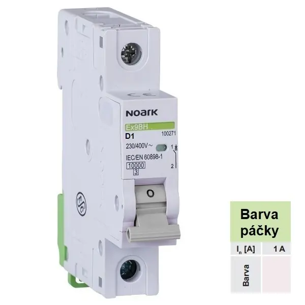 Noark 100450 Ex9BH 1P D1 Instalační jistič 10 kA, charakteristika D, 1 A, 1pól Dokud Zásoby Vydrží