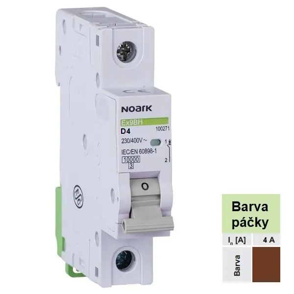 Noark 100453 Ex9BH 1P D4 Instalační jistič 10 kA, charakteristika D, 4 A, 1pól Ověřený