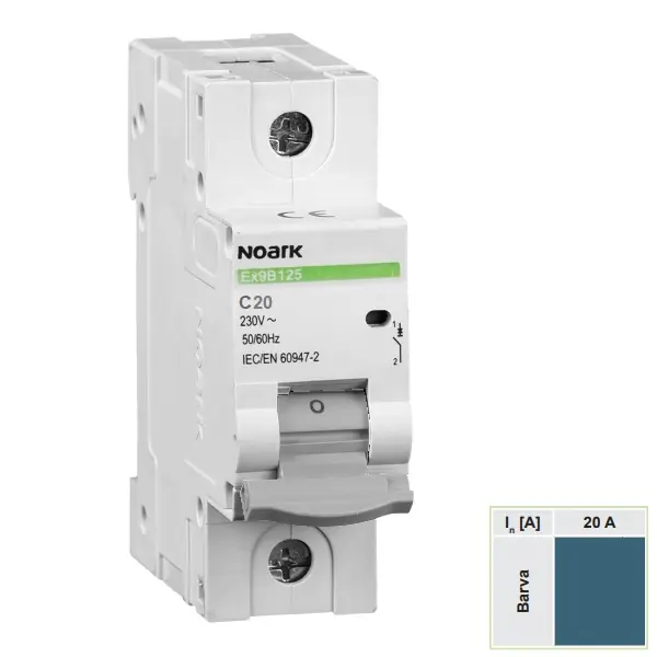 Značkový Noark 102695 Ex9B125 1P C20A Instalační jistič 25 kA, charakteristika C, 20 A, 1-pól
