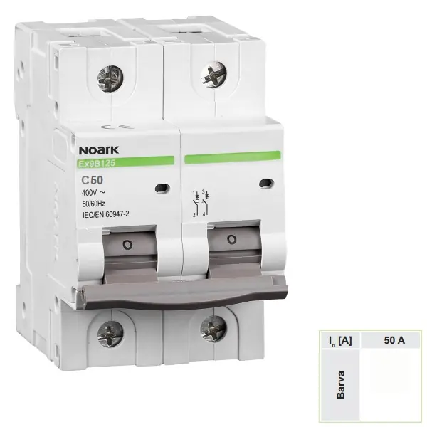 Noark 102759 Ex9B125 2P C50A Instalační jistič 25 kA, charakteristika C, 50 A, 2-pól Nakupujte Hned