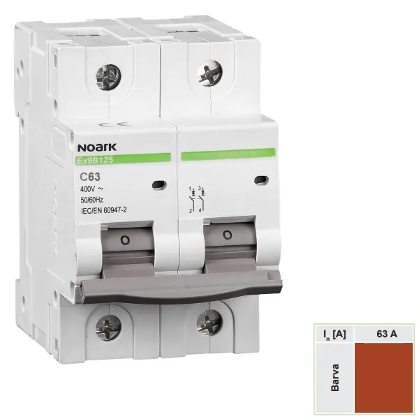 Noark 102760 Ex9B125 2P C63A Instalační jistič 25 kA, charakteristika C, 63 A, 2-pól Bezpečná Platba