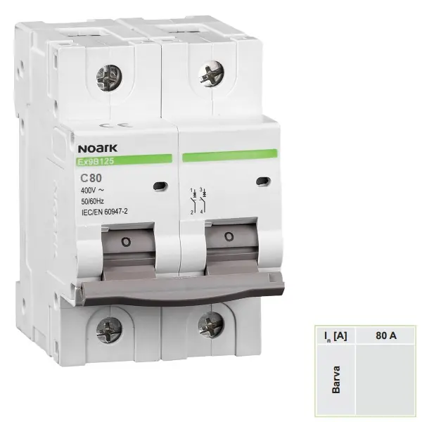 Noark 102761 Ex9B125 2P C80A Instalační jistič 20 kA, charakteristika C, 80 A, 2-pól Speciální Cena