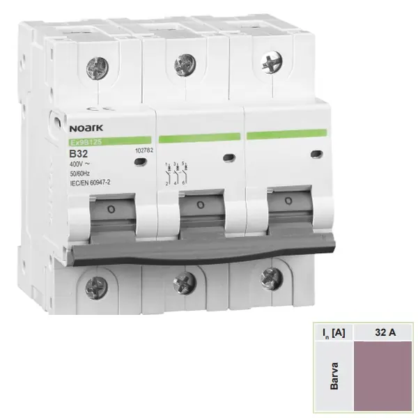 Noark 102777 Ex9B125 3P B32A Instalační jistič 25 kA, charakteristika B, 32 A, 3-pól Akční Nabídka