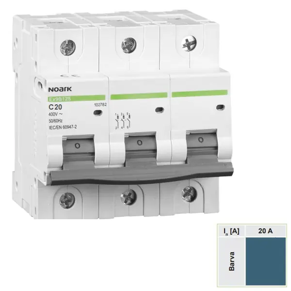 Noark 102785 Ex9B125 3P C20A Instalační jistič 25 kA, charakteristika C, 20 A, 3-pól Speciální Cena