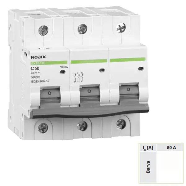 Noark 102789 Ex9B125 3P C50A Instalační jistič 25 kA, charakteristika C, 50 A, 3-pól Kup Teď