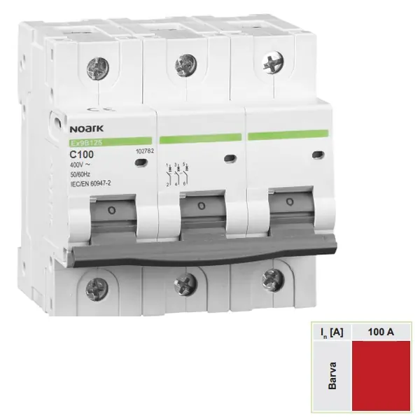 Noark 102792 Ex9B125 3P C100A Instalační jistič 20 kA, charakteristika C, 100 A, 3-pól Nízká Cena