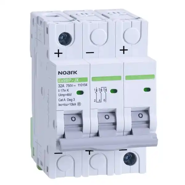 Pouze Dnes Noark 110150 Ex9BP-JX(+) 3P K10 DC instalační jistič 10 kA, charakteristika K, 10 A, 750 V DC, 3pól