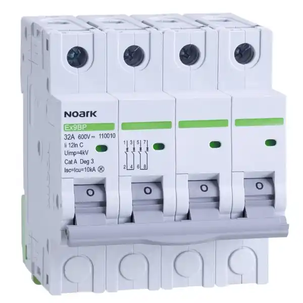 Noark 110002 Ex9BP 4P DC600V C2 DC instalační jistič 10 kA pro PV aplikace, charakteristika C, 2 A, 600 V DC, šířka 4TE Expresní Doručení