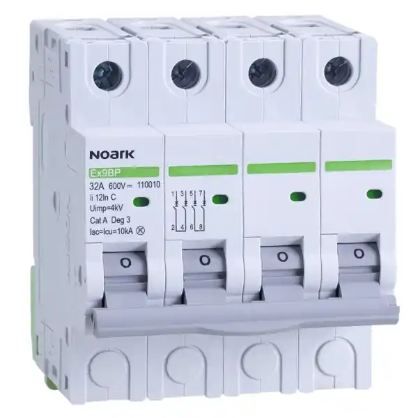 Noark 110059 Ex9BP 4P DC600V K10 DC instalační jistič 10 kA pro PV aplikace, charakteristika K, 10 A, 600 V DC, šířka 4TE Originální