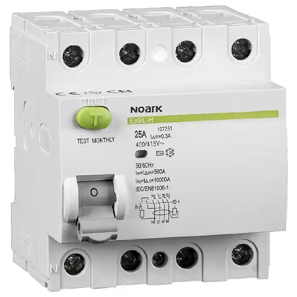 Originální Noark 108187 Ex9L-H 4P 25A 500mA Proudový chránič, Icn=10kA, 4-pól, In=25A, I?n=500mA, typ AC
