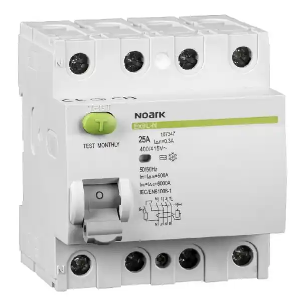 Noark 108207 Ex9L-H 4P 63A A 30mA Proudový chránič, Icn=10kA, 4-pól, In=63A, I?n=30mA, typ A Výprodej