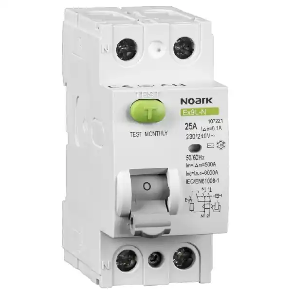 Nová Kolekce Noark 108313 Ex9L-N 2P 25A 10mA Proudový chránič, Icn=6kA, 2-pól, In=25A, I?n=10mA, typ AC