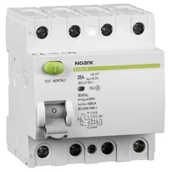 Noark 108336 Ex9L-N 4P 40A 100mA Proudový chránič, Icn=6kA, 4-pól, In=40A, I?n=100mA, typ AC Finální Výprodej