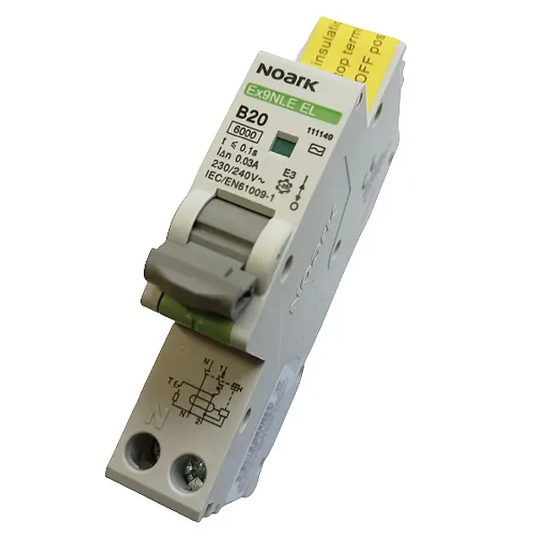 Noark 111149 Ex9NLE EL 1PN B20 30mA Jednomodulový Elektronický proud. chránič s nadpr. ochr., Icn=6kA, 1+Npól, char. B, In=20A, I?n=30mA, typ AC Autentický