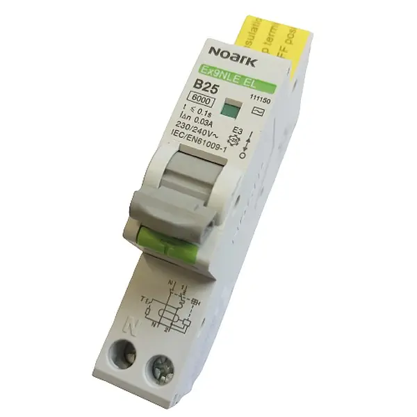 Noark 111150 Ex9NLE EL 1PN B25 30mA Jednomodulový Elektronický proud. chránič s nadpr. ochr., Icn=6kA, 1+Npól, char. B, In=25A, I?n=30mA, typ AC Odeslání Ihned