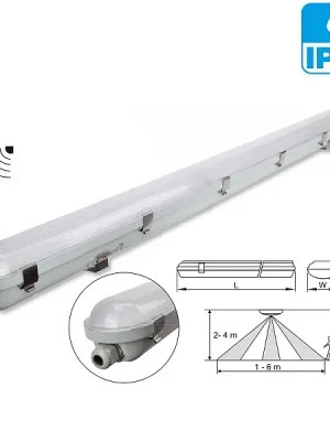 Sleva Tracon LVH1524M Prachotěsné LED svítidlo, snímač pohybu 230VAC, 24W, 3600lm, 4000K, 1-8m,10s-12m, IP65, IK08, EEI=D