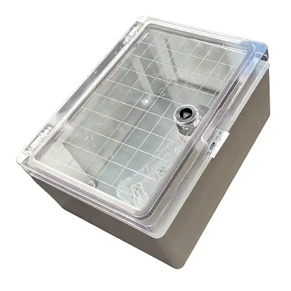 Tracon TME282113T Plastová rozvodná skříň, s průhl. dvířky H×W×D=280×210×130mm, IP65, IK10, 1000V AC/DC, RAL7035 Cenová Bomba