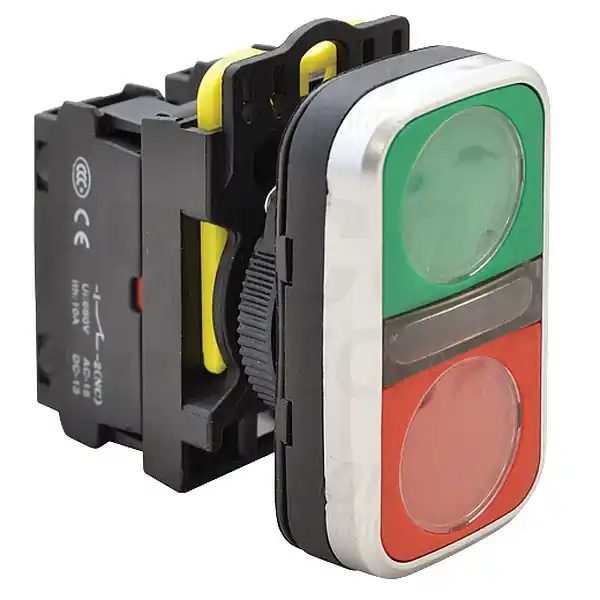 Tracon NYG3-D Dvojtlačítko, zelené + červené 1×NO+1×NC, 5A/230V AC-15, IP65 Odeslání Ihned