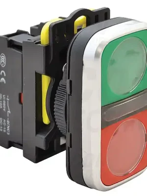 Nízká Cena Tracon NYG3-DL Dvojtlačítko podsvětlené,zelené+červené 1×NO+1×NC, 5A/230V AC-15, IP65, LED 230V AC/DC