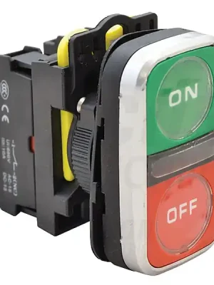 Tracon NYG3-DL2 Dvojtlačítko podsvětlené,zelené+červené, ON-OFF 1×NO+1×NC, 5A/230V AC-15, IP65, LED 230V AC/DC Zlevněný