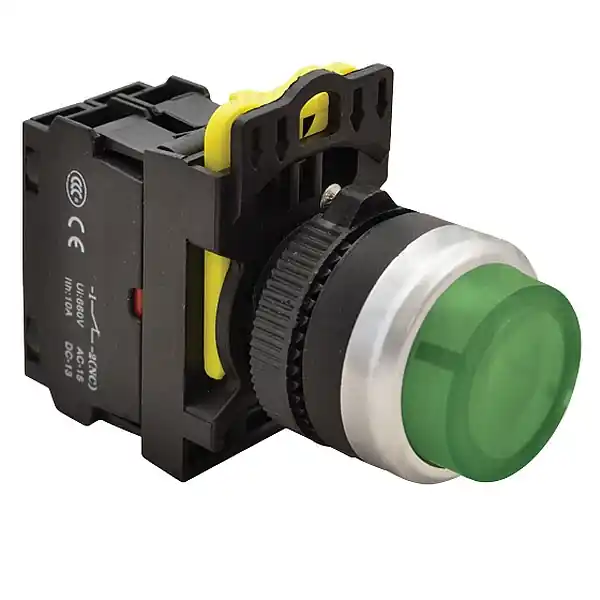 Tracon NYG3-HLG Výstupní tlačítko, prosvětlené zelené 1×NO, 5A/230V AC-15, IP65, LED 230V AC/DC Zlevněný