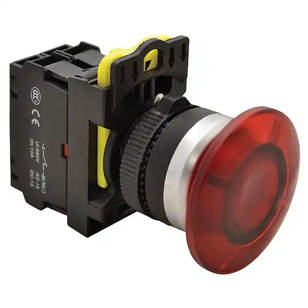 Tracon NYG3-MLR Hřibové tlačítko, červené 1×NC, 5A/230V AC-15, 40mm, IP65, LED 230V AC/DC Poslední Šance