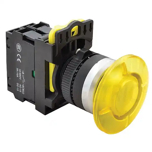 Tracon NYG3-MLY Hřibové tlačítko, žluté 1×NO, 5A/230V AC-15, 40mm, IP65, LED 230V AC/DC Super Cena