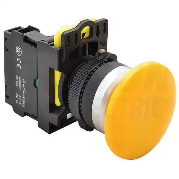 Tracon NYG3-MY Hřibové tlačítko, žluté 1×NO, 5A/230V AC-15, 40mm, IP65 Sleva