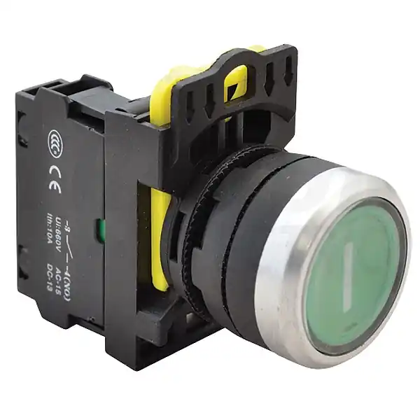 Tracon NYG3-P1 Tlačítko s popisem, zelené ( bílá I ) 1×NO, 5A/230V AC-15, IP65 Tovární Cena