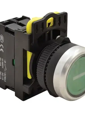 Tracon NYG3-P1L Tlačítko podsvětlené s popisem zelené ( bílá I ) 1×NO, 5A/230V AC-15, IP65, LED 230V AC/DC Zlevněný