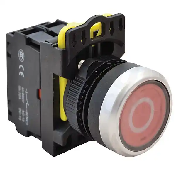 Tracon NYG3-P2L Tlačítko podsvětlené s popisem červené ( bílá 0 ) 1×NC, 5A/230V AC-15, IP65, LED 230V AC/DC Akce