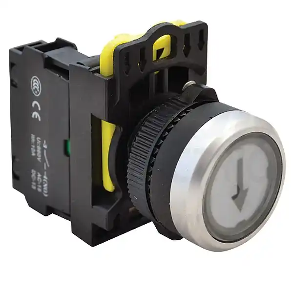 Tracon NYG3-P3 Tlačítko s popisembílé ( černá šipka ) 1×NO, 5A/230V AC-15, IP65 Omezená Nabídka