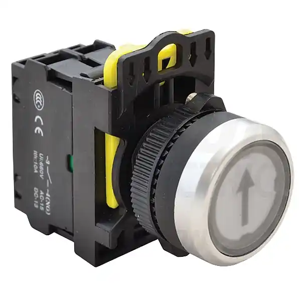 Tracon NYG3-P3L Tlačítko podsvětlené s popisembílé ( černá šipka ) 1×NO, 5A/230V AC-15, IP65, LED 230V AC/DC Cenově Výhodný