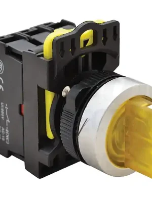 Tracon NYK3-SL31Y Otočný spínač s páčkou,podsvícený, žlutá LED, 3-polohov 1×NO+1×NC, 5A/230V AC-15, IP65, LED 230V AC/DC Levný