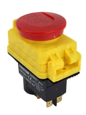 Tracon SSTM-01 Bezpečnostní tlačítko, hřibová hlavice 4PIN, 230VAC, 12A/AC3, IP54, 6,3×0,8 Omezená Nabídka