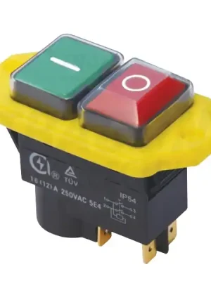 Tracon SSTM-04 Bezpečnostní tlačítko, miniaturní, upev.šroubováním, žlutý rám 4PIN, 230VAC, 12A/AC3, IP54, 6,3×0,8 Speciální Cena